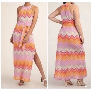 Trina Turk Speakeasy Dress Zig Zag Multicolor Sleeveless Dress Sz 2 Maxi Bodycon